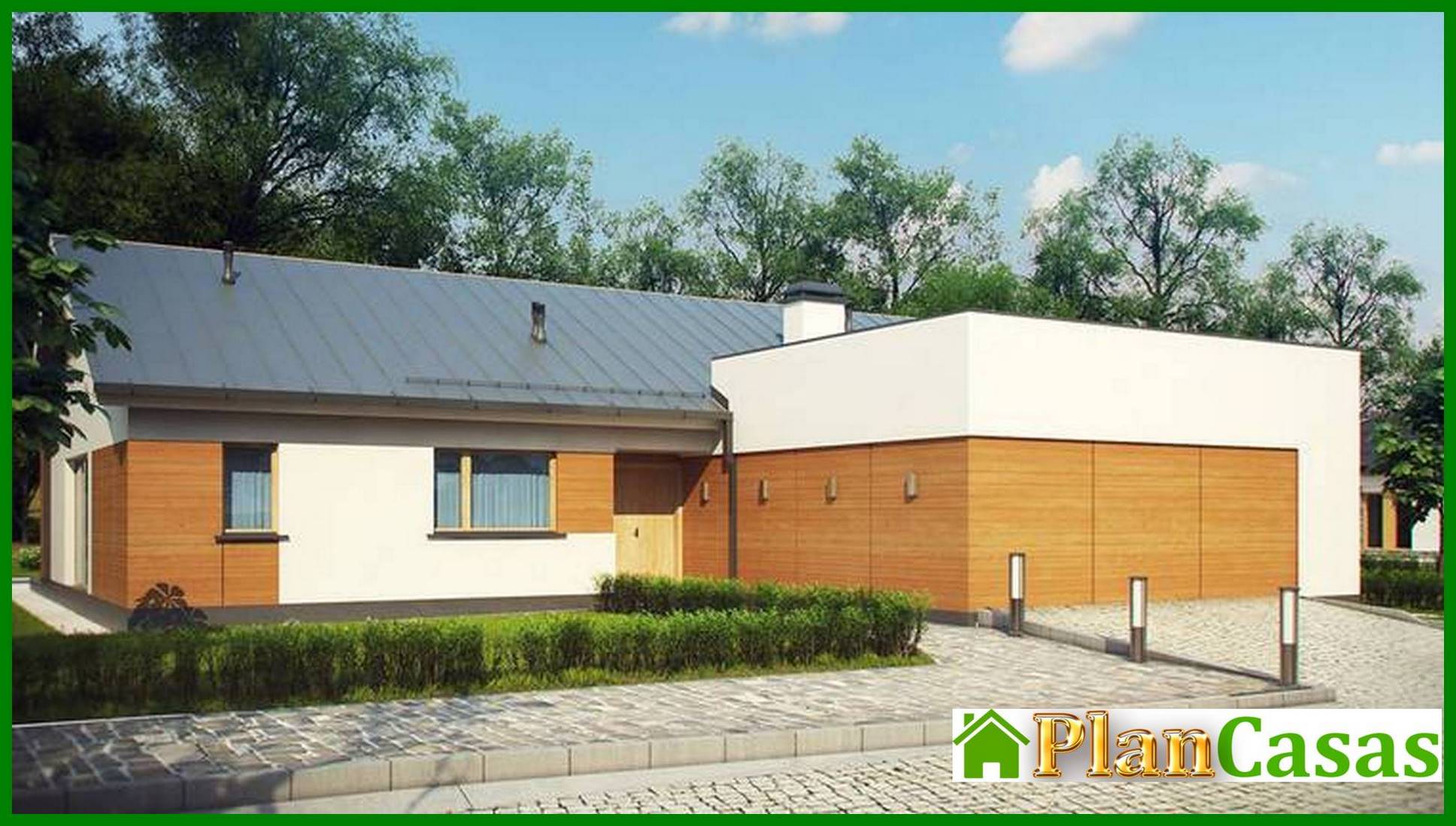 Galería de visualizaciones - Proyecto de una casa de una planta de forma sencilla con garaje para dos coches