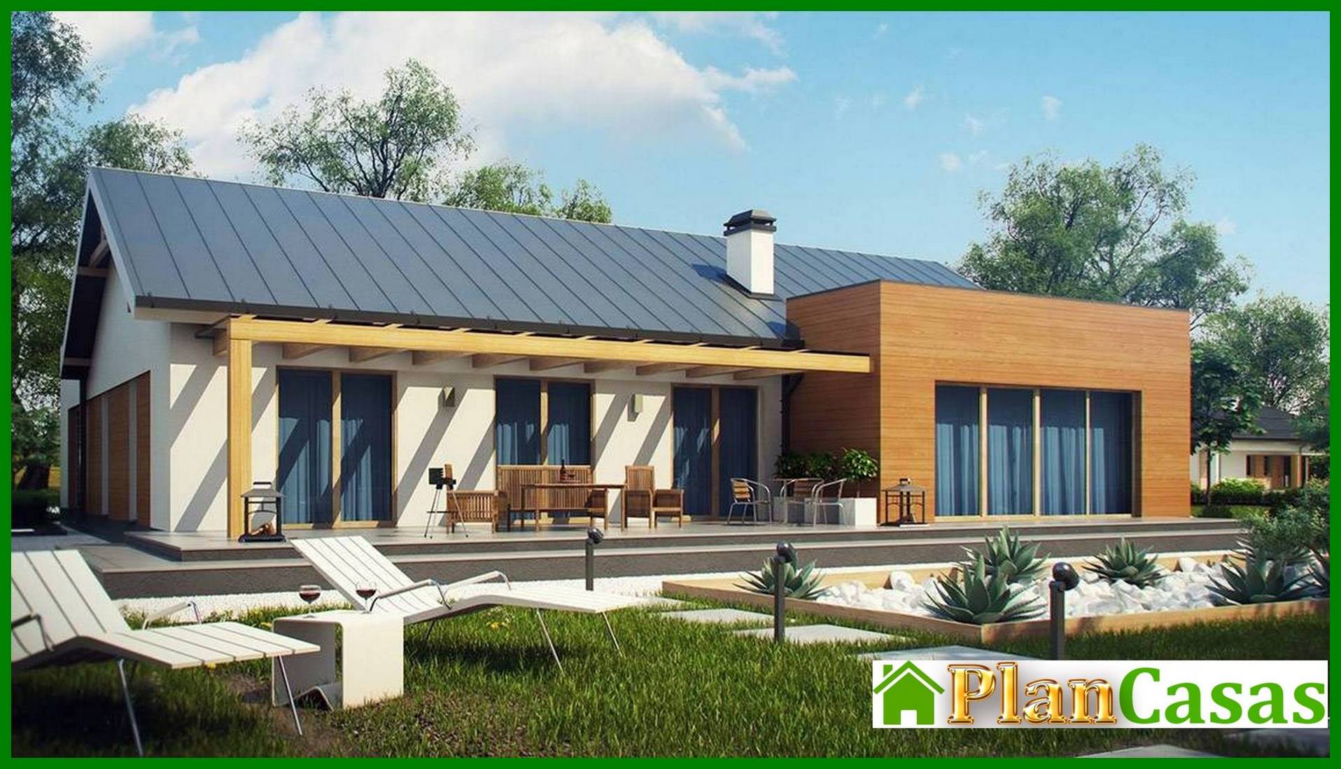 Galería de visualizaciones - Proyecto de una casa de una planta de forma sencilla con garaje para dos coches