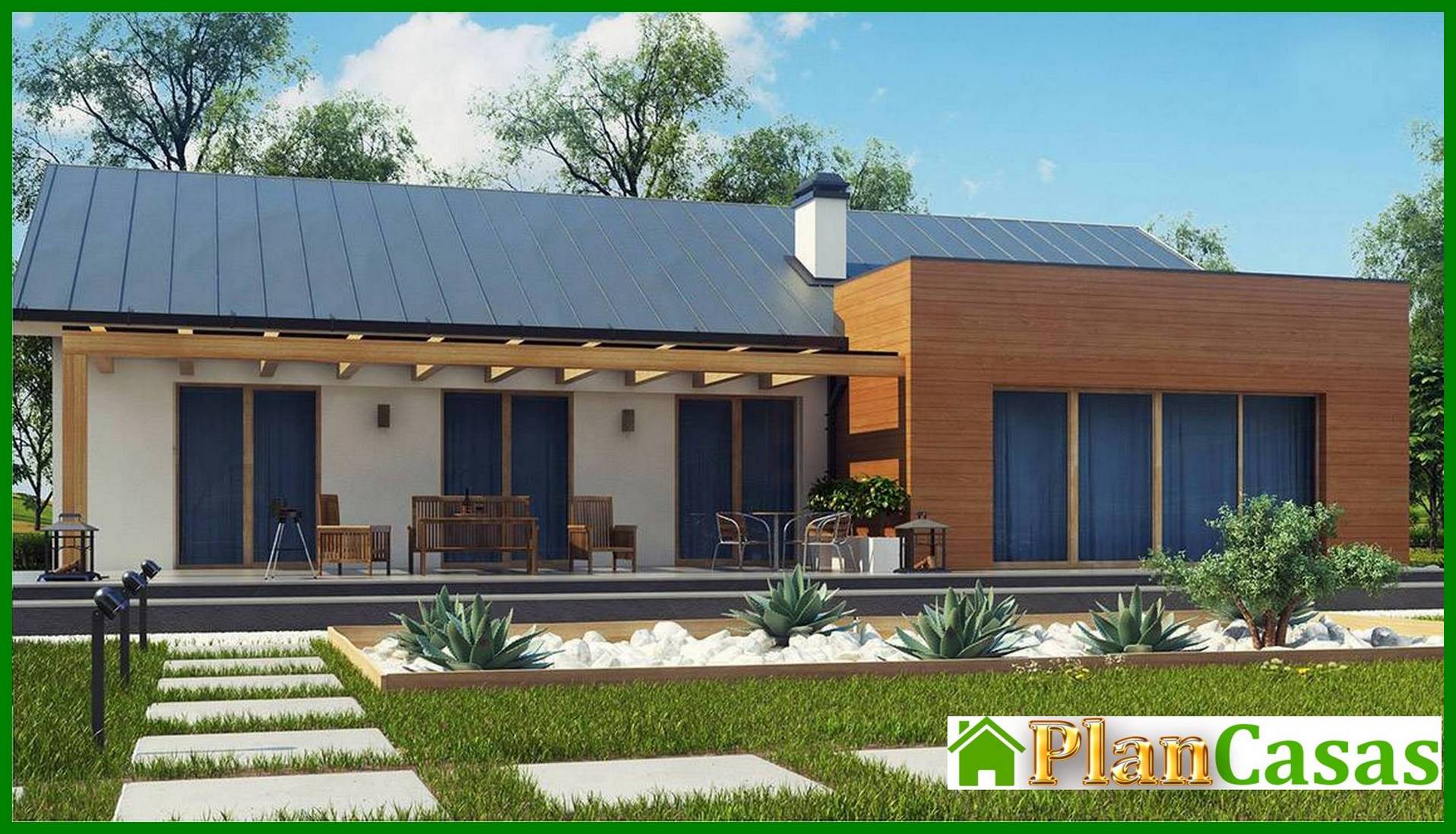 Galería de visualizaciones - Proyecto de una casa de una planta de forma sencilla con garaje para dos coches