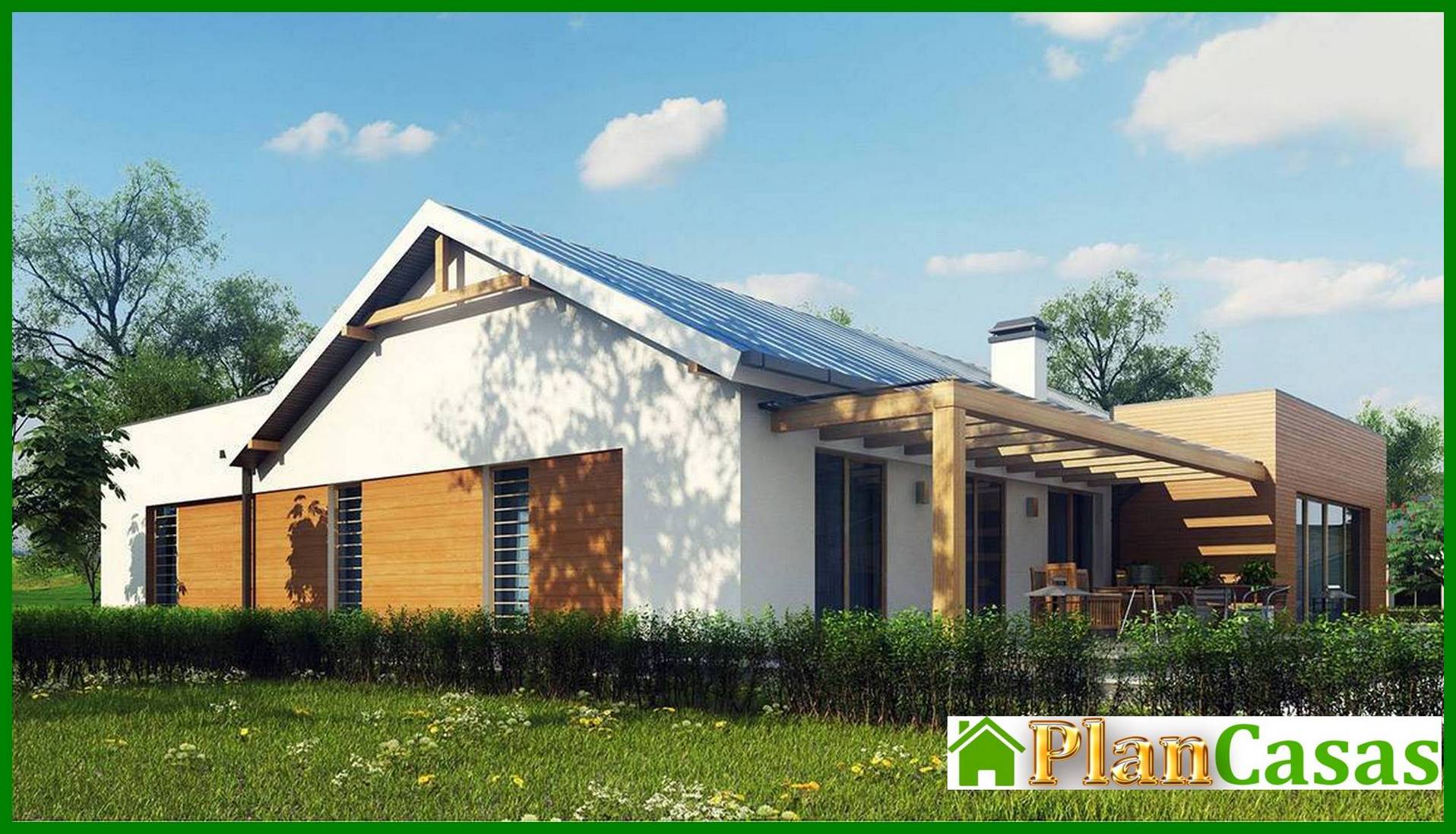 Galería de visualizaciones - Proyecto de una casa de una planta de forma sencilla con garaje para dos coches