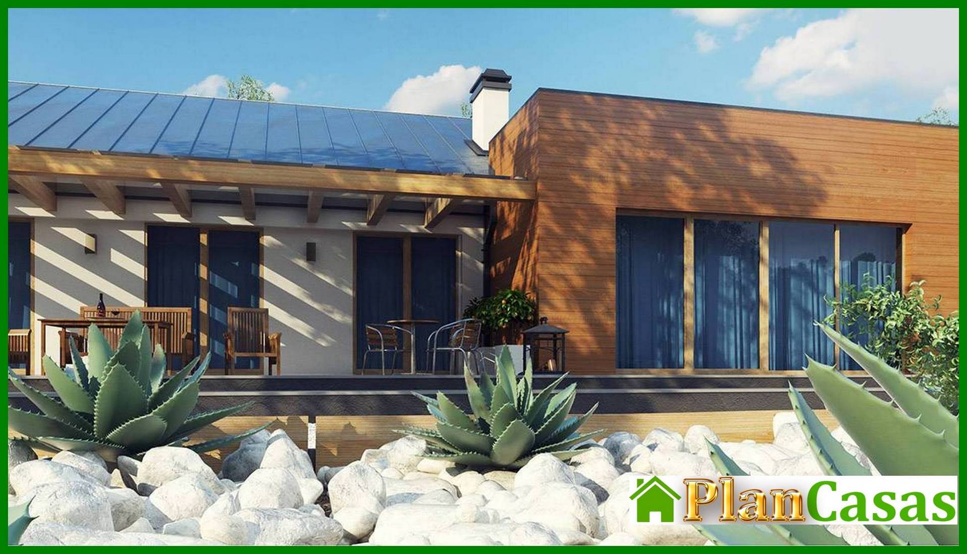 Galería de visualizaciones - Proyecto de una casa de una planta de forma sencilla con garaje para dos coches