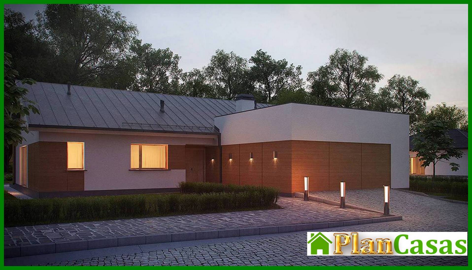 Proyecto de una casa de una planta de forma sencilla con garaje para dos coches