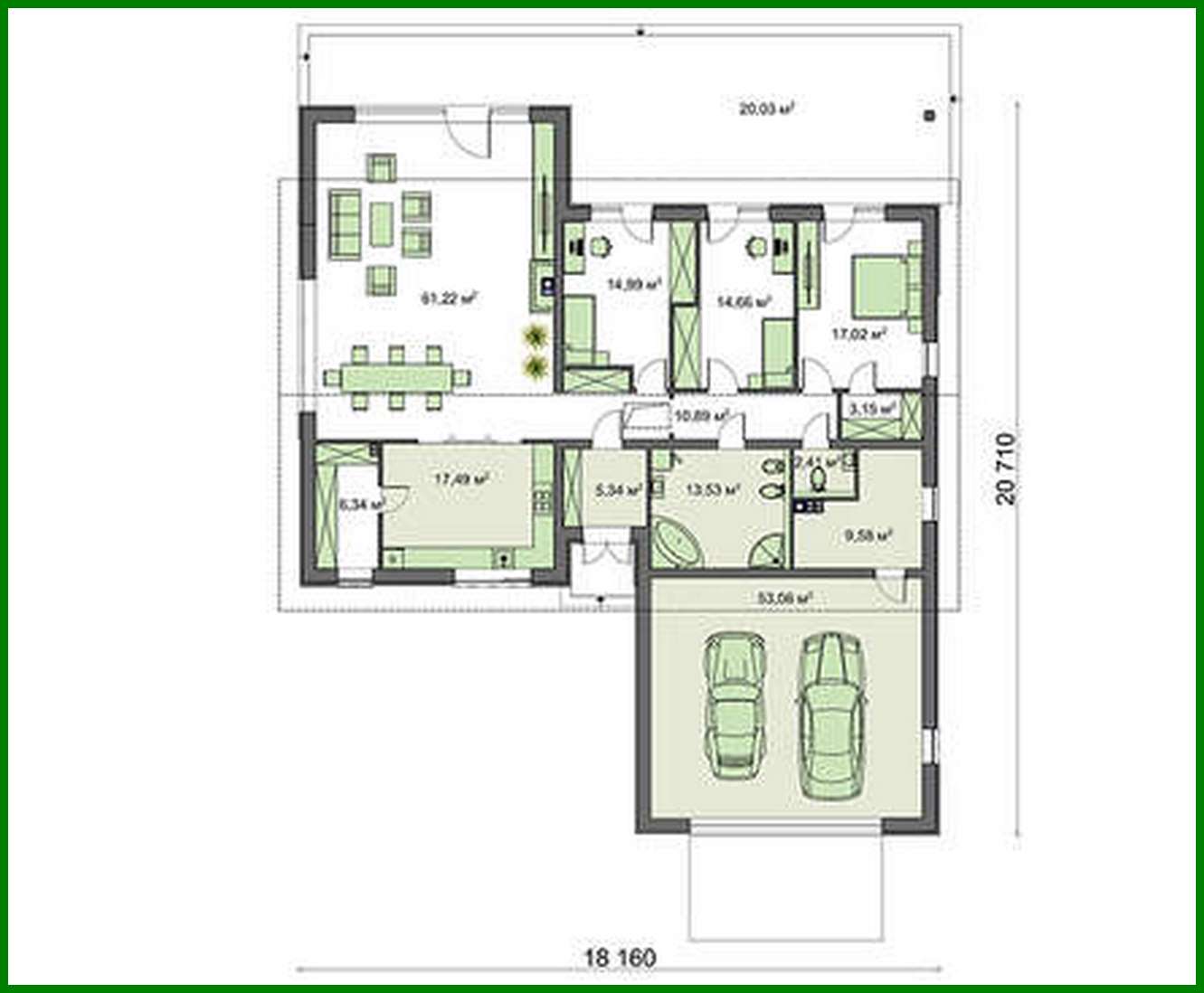 Galería de visualizaciones - Proyecto de una casa de una planta de forma sencilla con garaje para dos coches