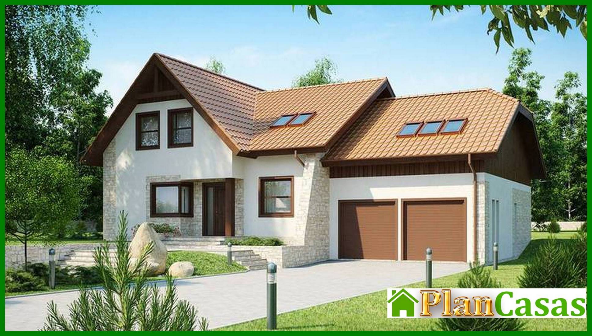 Project of a mansion with a garage for 2 cars