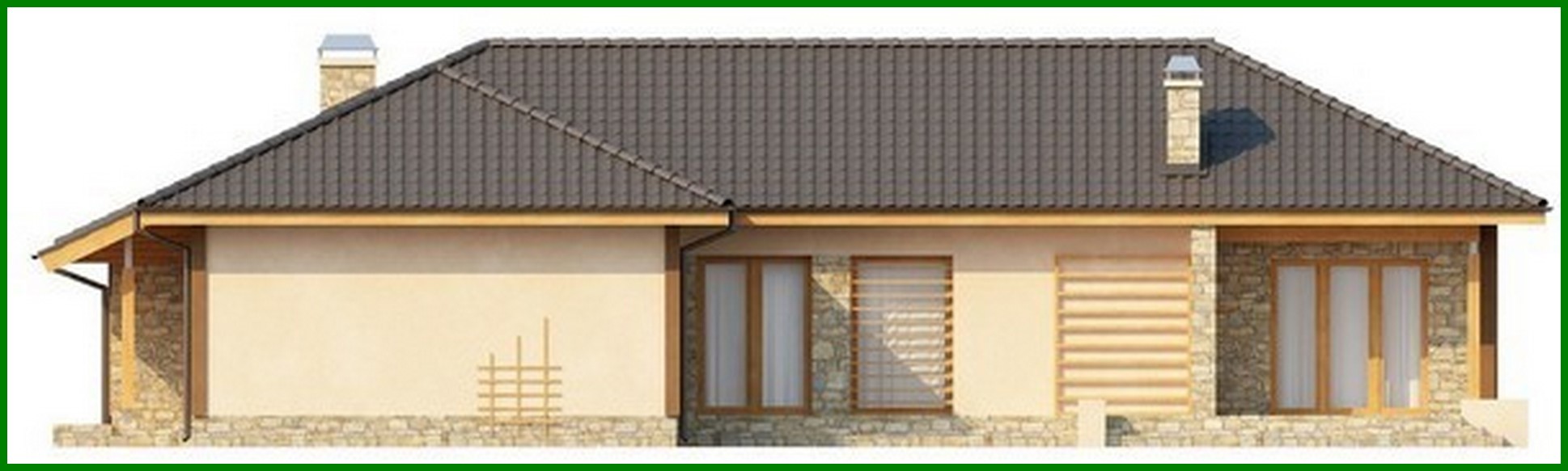 Visualization gallery - One-storey house project with a garage for two cars and a four-gable roof