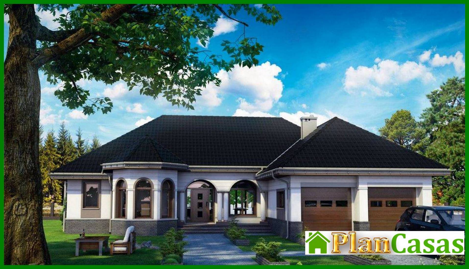 Galería de visualizaciones - Hermosa casa de una planta con una fachada interesante