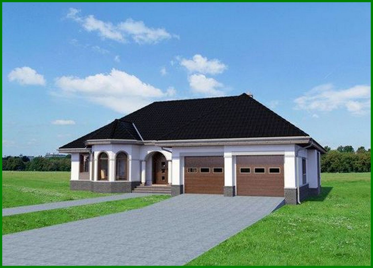 Galería de visualizaciones - Hermosa casa de una planta con una fachada interesante