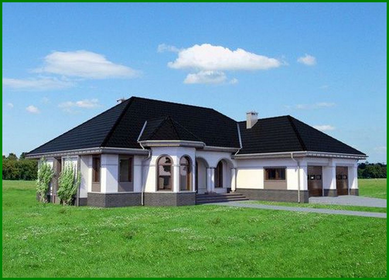 Galería de visualizaciones - Hermosa casa de una planta con una fachada interesante