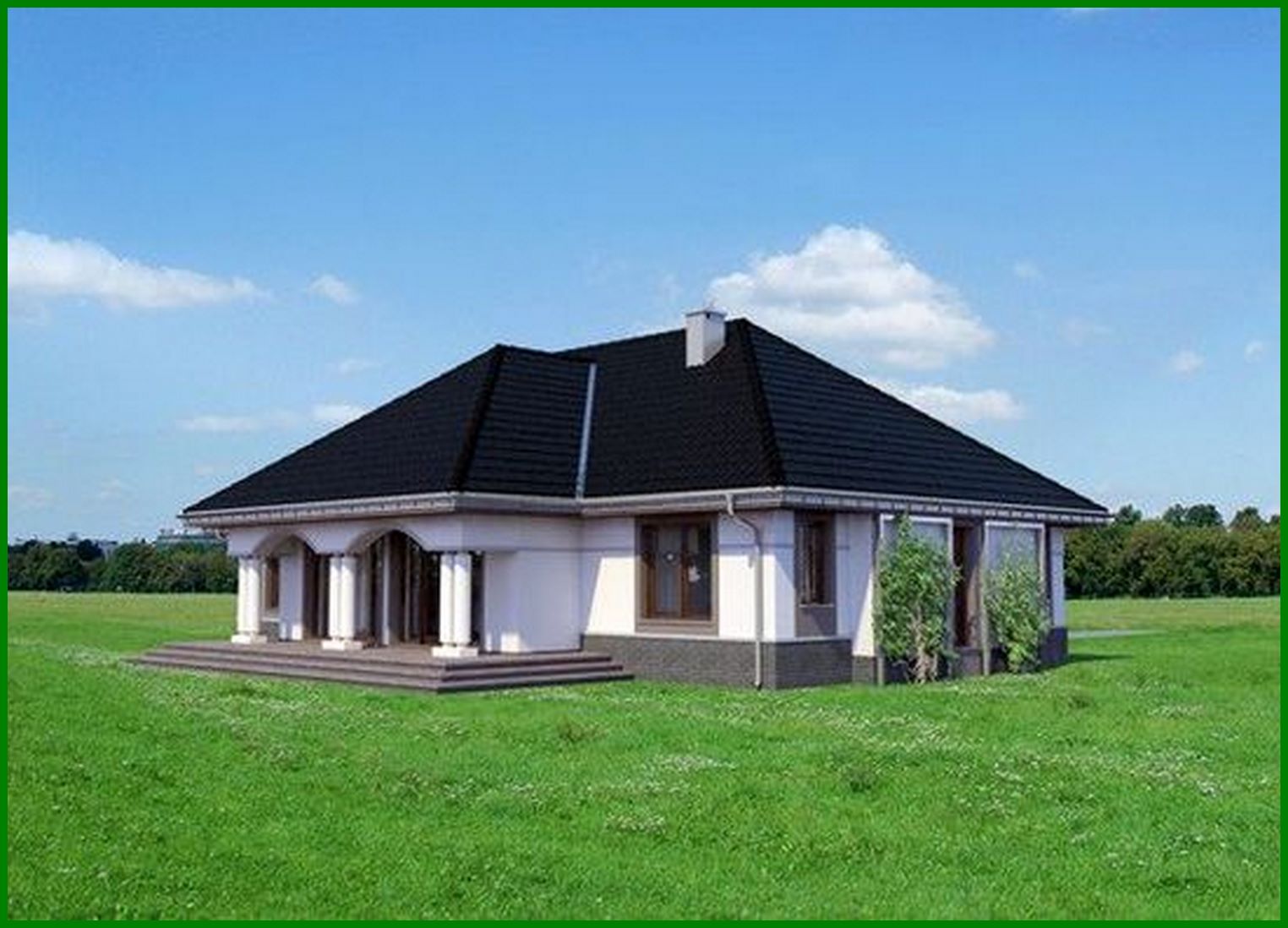 Galería de visualizaciones - Hermosa casa de una planta con una fachada interesante