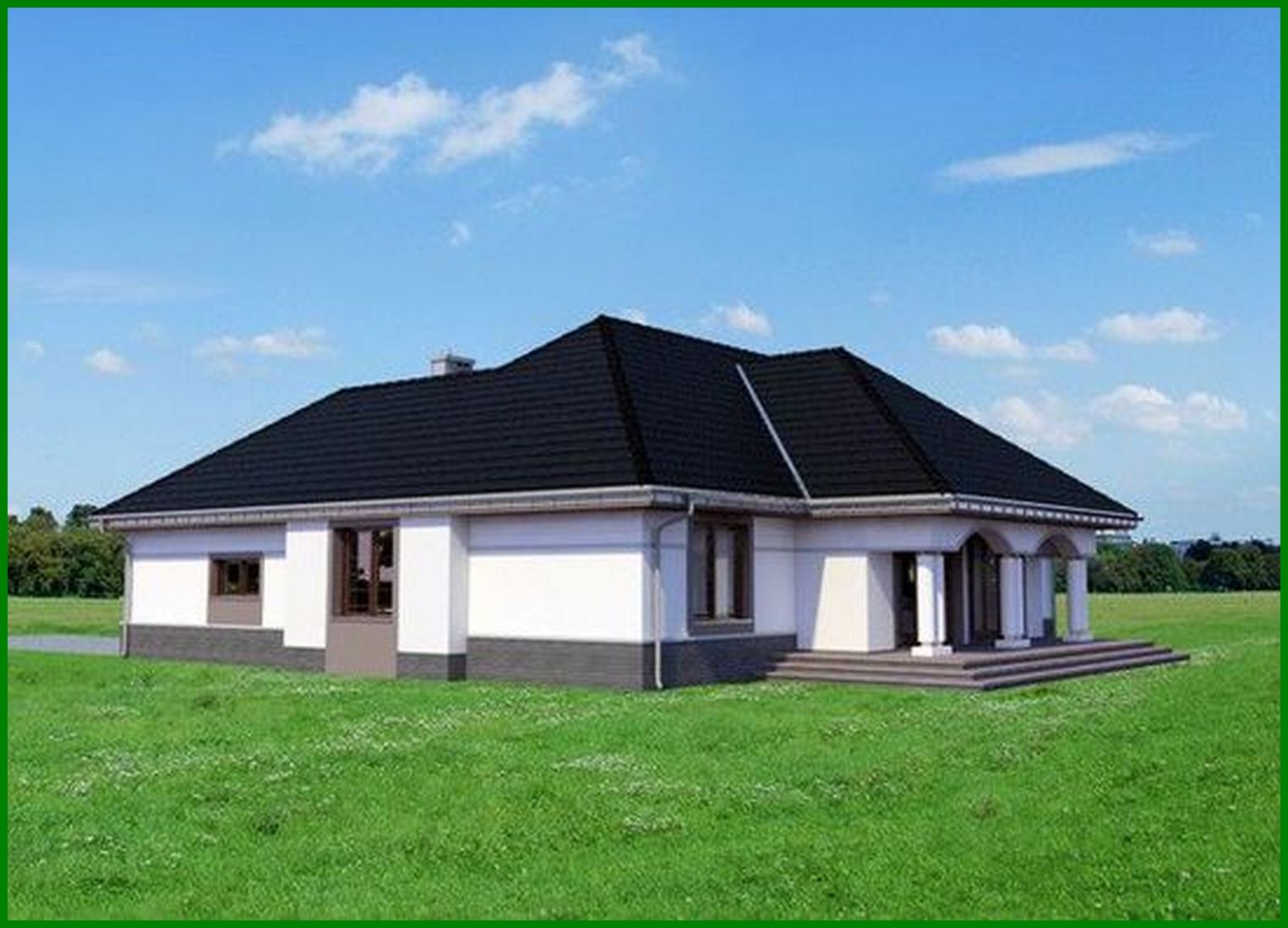 Galería de visualizaciones - Hermosa casa de una planta con una fachada interesante