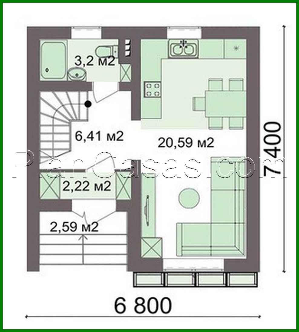 Galería de visualizaciones - Plano de una pequeña casa de campo de 60 m2