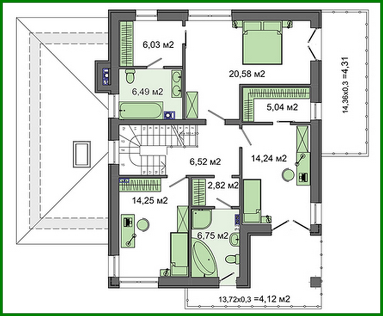 Galería de visualizaciones - Proyecto de un elegante edificio residencial de dos plantas con un hermoso balcón