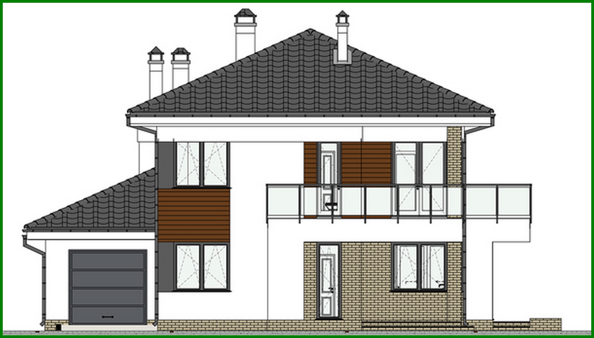 Galería de visualizaciones - Proyecto de un elegante edificio residencial de dos plantas con un hermoso balcón