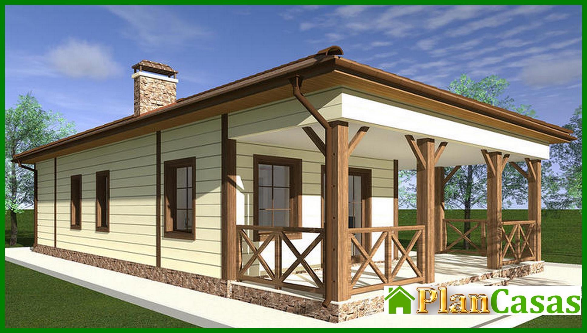 Proyecto de una magnífica casa de una planta con chimenea y barbacoa