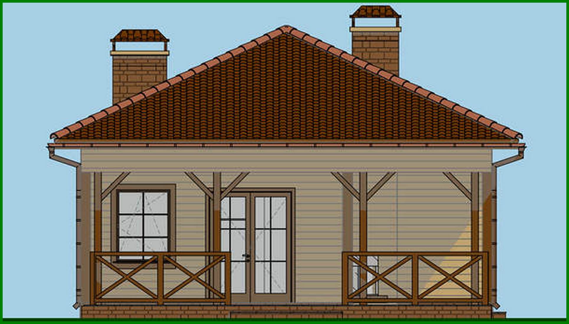 Galería de visualizaciones - Proyecto de una magnífica casa de una planta con chimenea y barbacoa