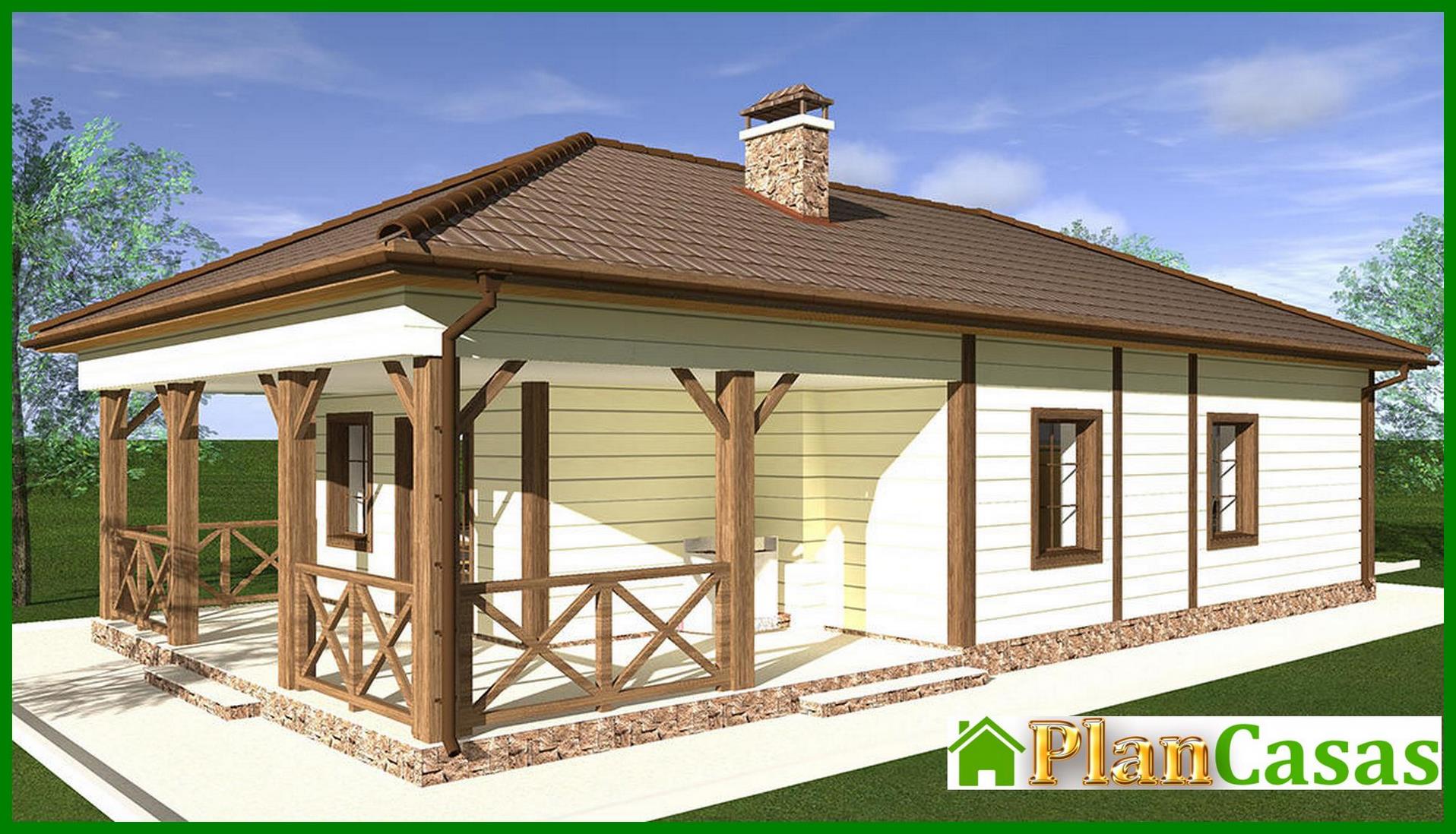 Galería de visualizaciones - Proyecto de una magnífica casa de una planta con chimenea y barbacoa