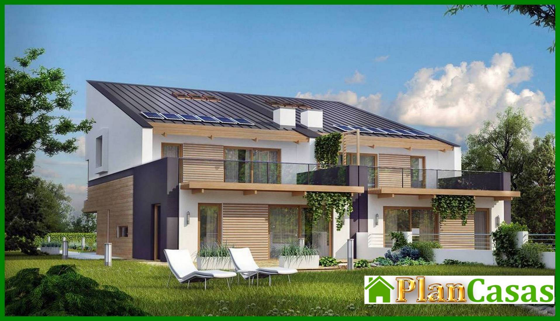 Modern stylish two-family house with spacious balconies on the second floor