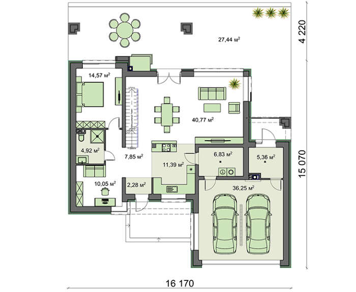 Galería de visualizaciones - Proyecto de una moderna casa de dos plantas de 250 m² en estilo minimalista