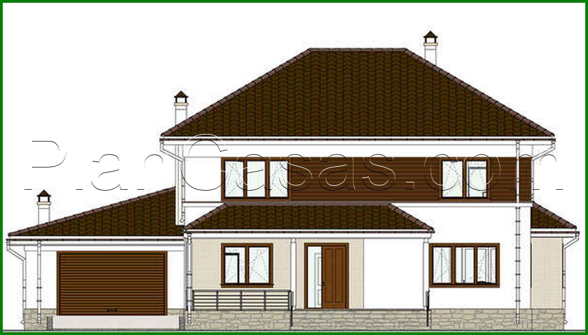 Galería de visualizaciones - Plano de una gran casa de campo con sótano de 285 m²