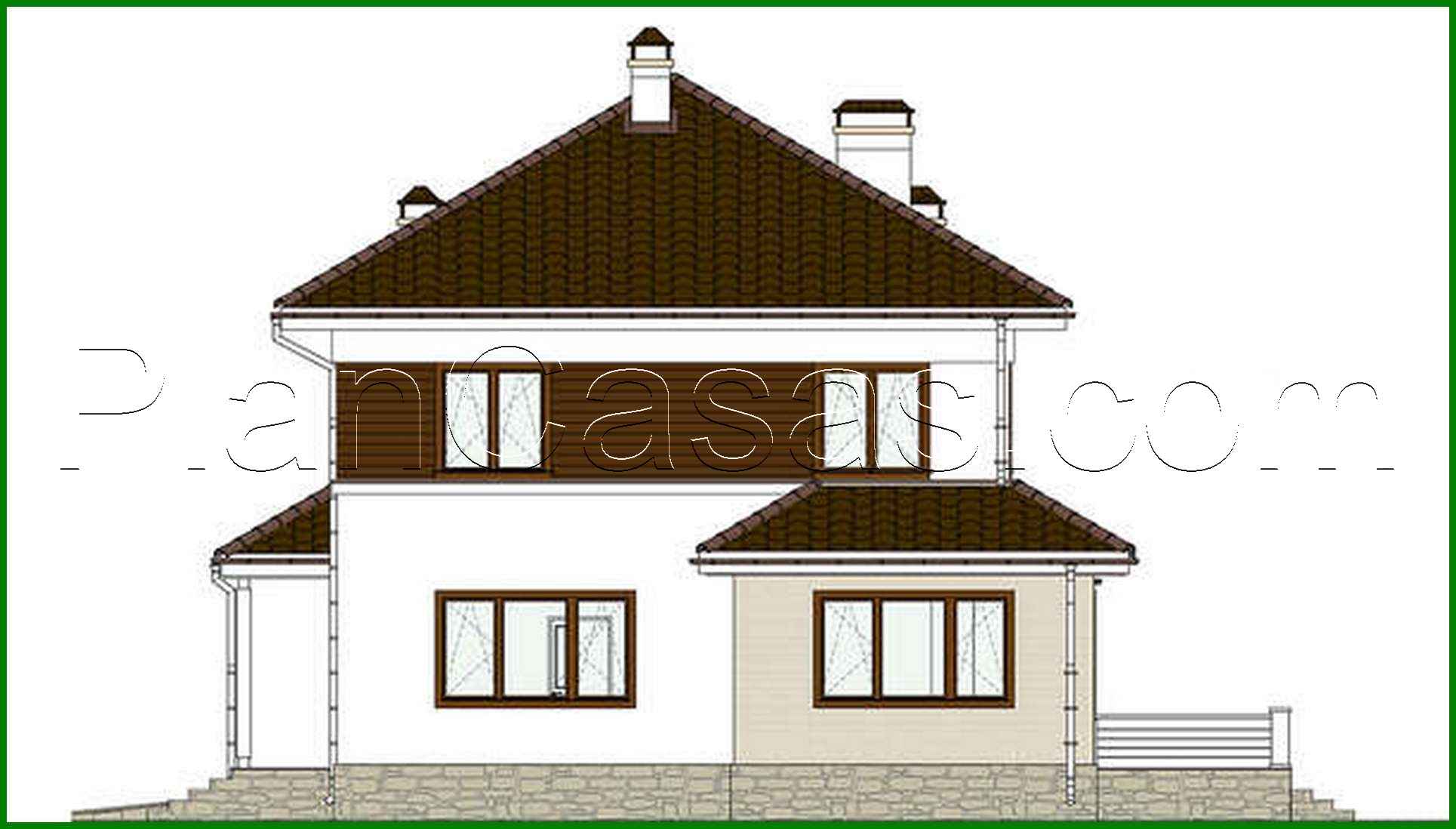 Galería de visualizaciones - Plano de una gran casa de campo con sótano de 285 m²