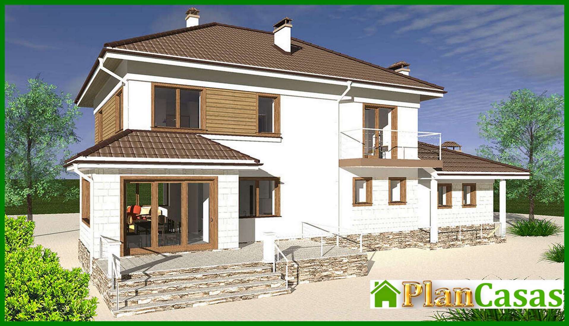 Galería de visualizaciones - Plano de una gran casa de campo con sótano de 285 m²