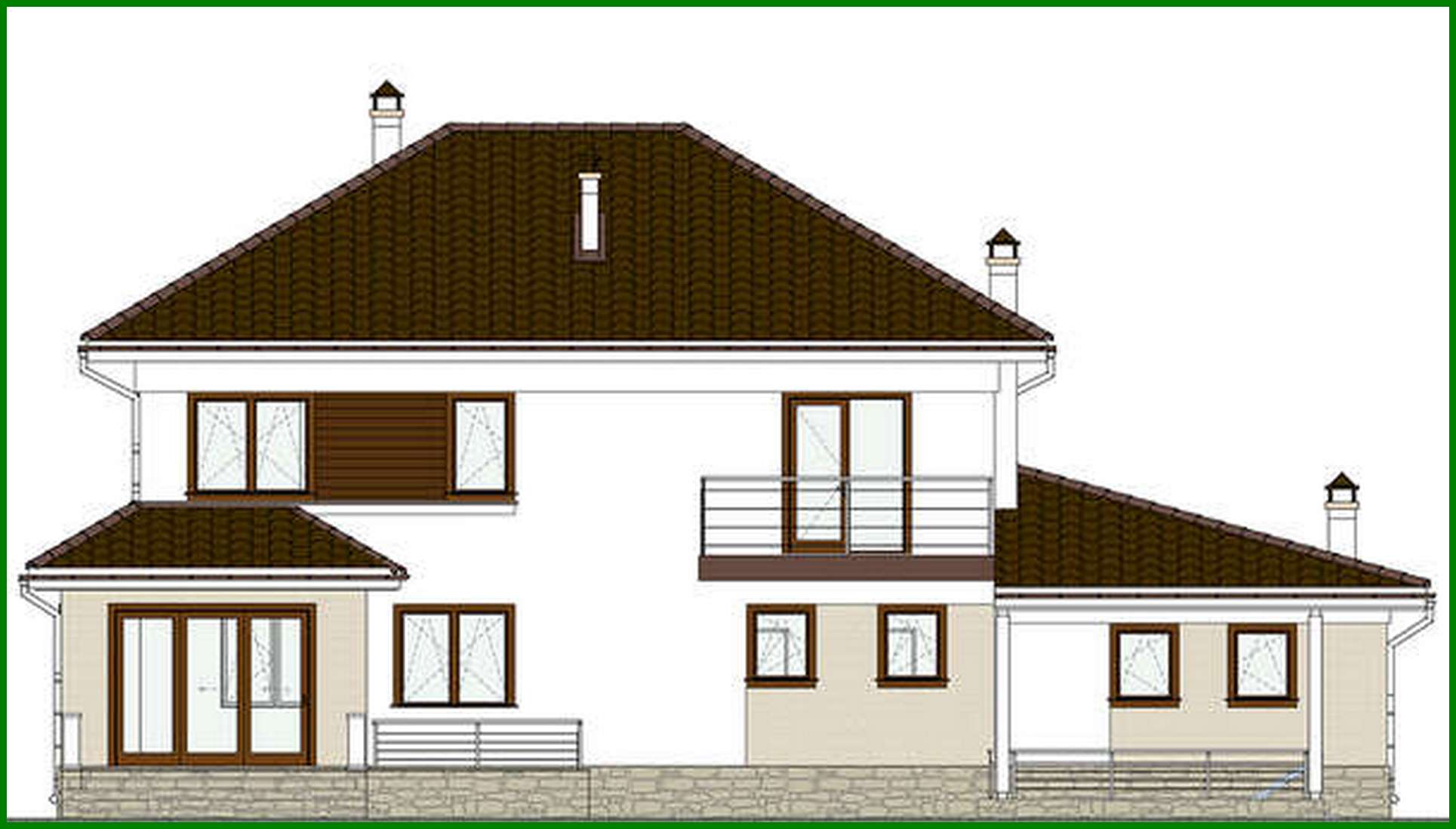 Galería de visualizaciones - Plano de una gran casa de campo con sótano de 285 m²