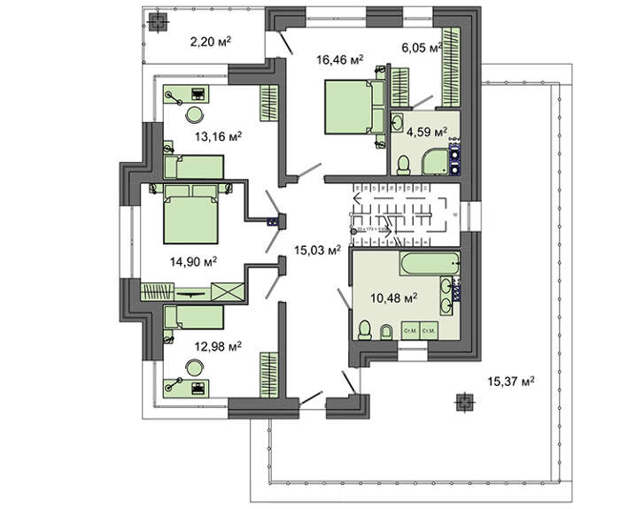 Galería de visualizaciones - Proyecto de una casa de ladrillo de dos plantas de 262 m² con balcones modernos