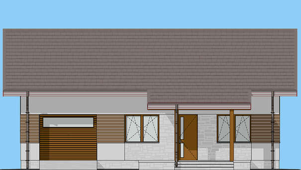 Visualization gallery - The project of a single-storey house in the European style with an area of 98 square meters with garage