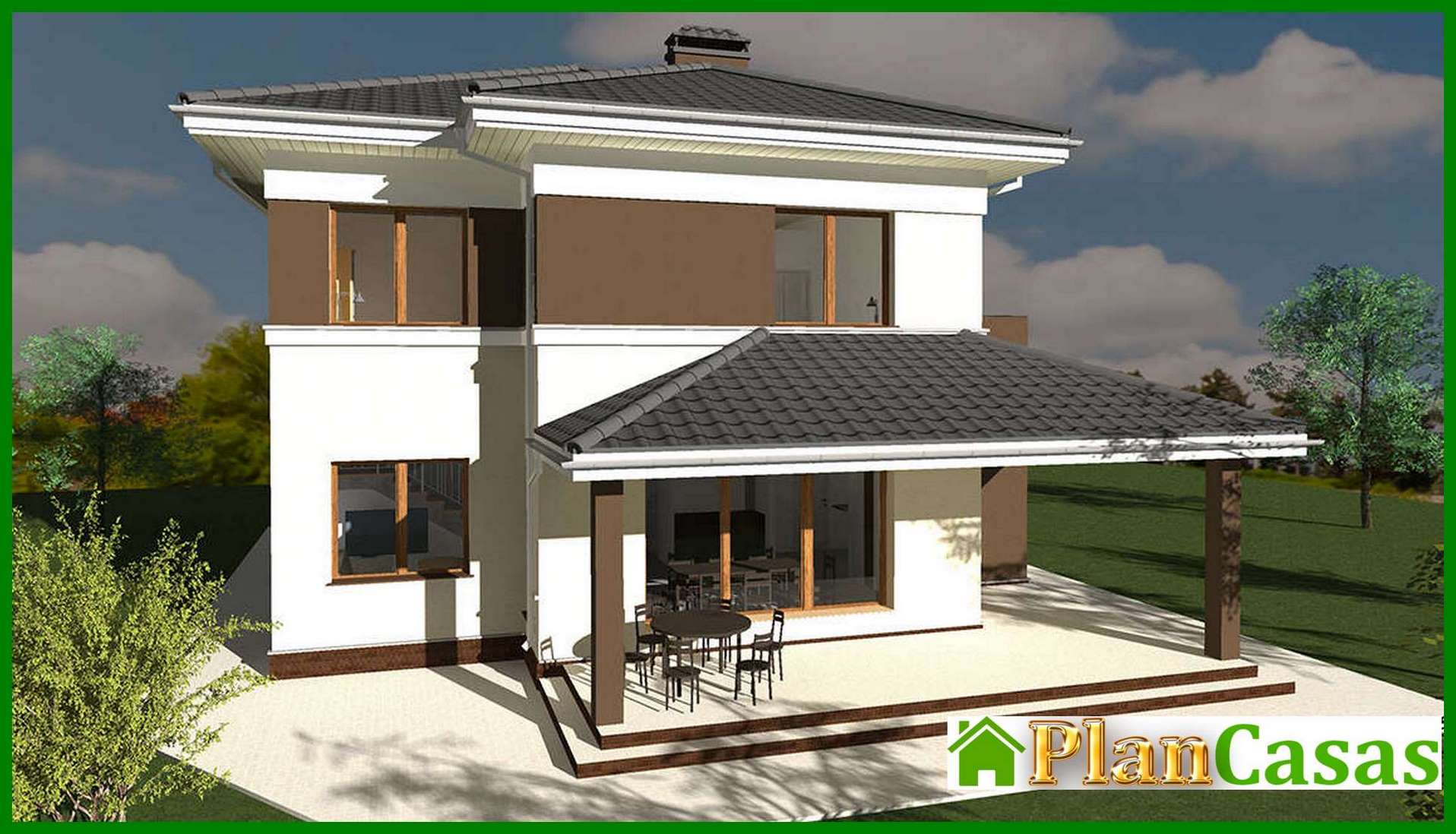 Project of a two-story cottage in white and chocolate design with a total area of 178 square meters. m