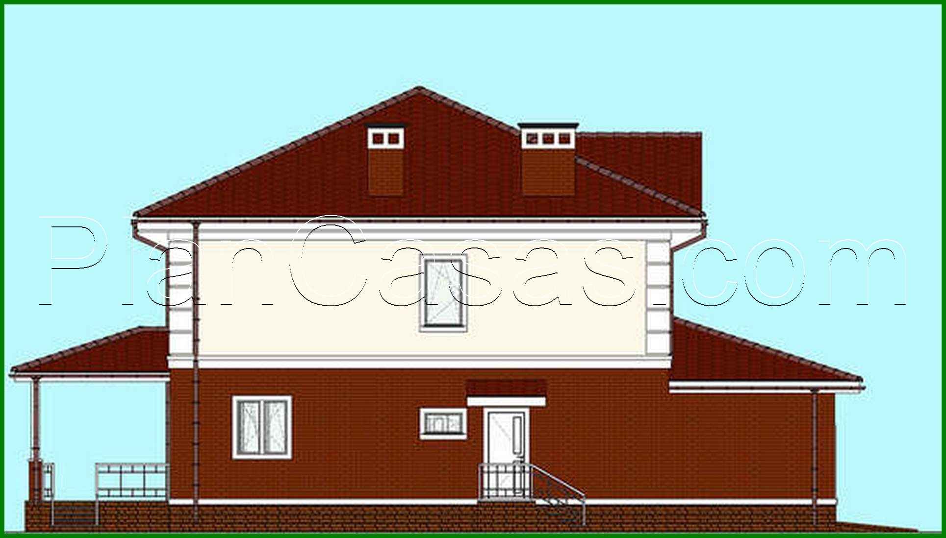 Galería de visualizaciones - Plano de una mansión de dos plantas de 262 m² con garaje para dos vehículos
