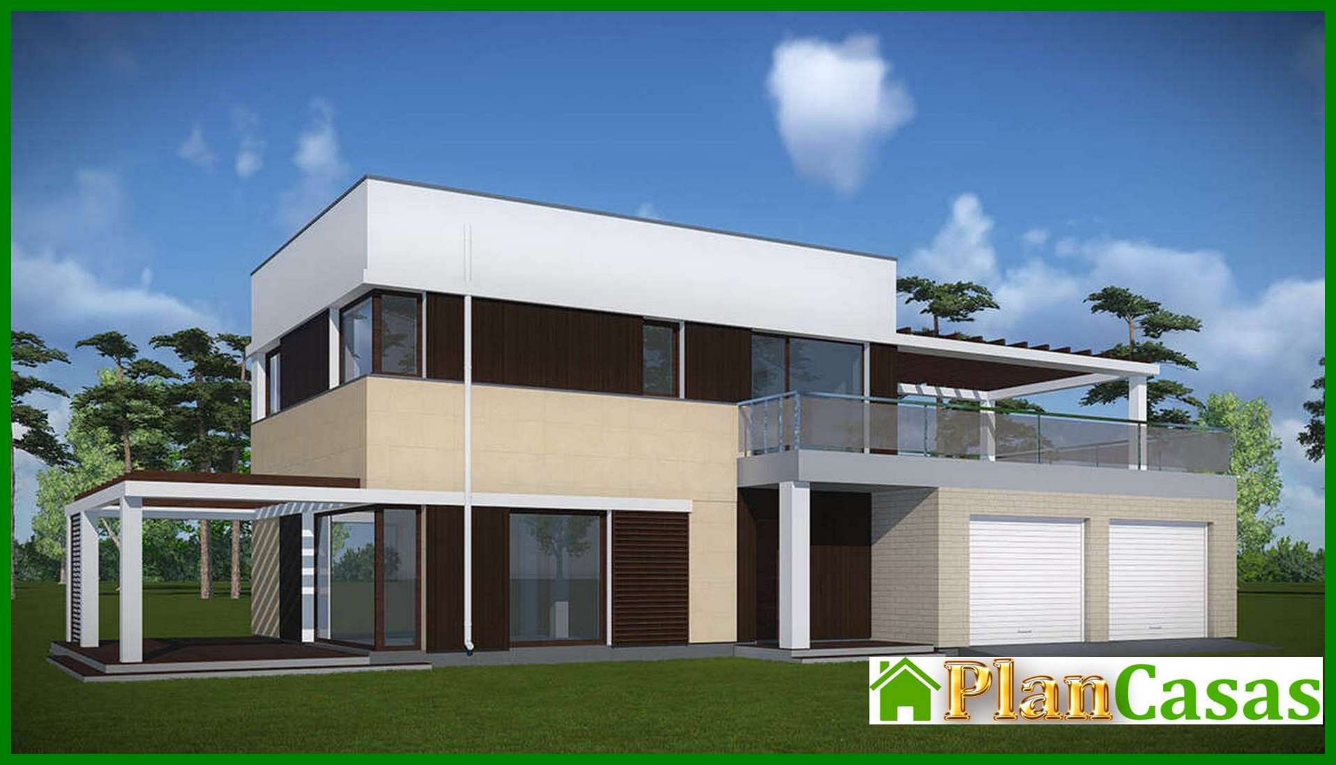 The project of a two-story cottage with an area of 173 square meters. m with open terraces on the first and second level