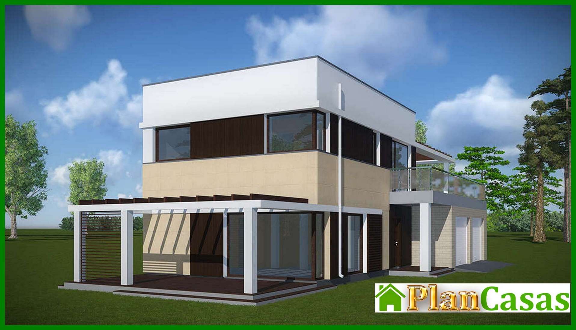 Visualization gallery - The project of a two-story cottage with an area of 173 square meters. m with open terraces on the first and second level