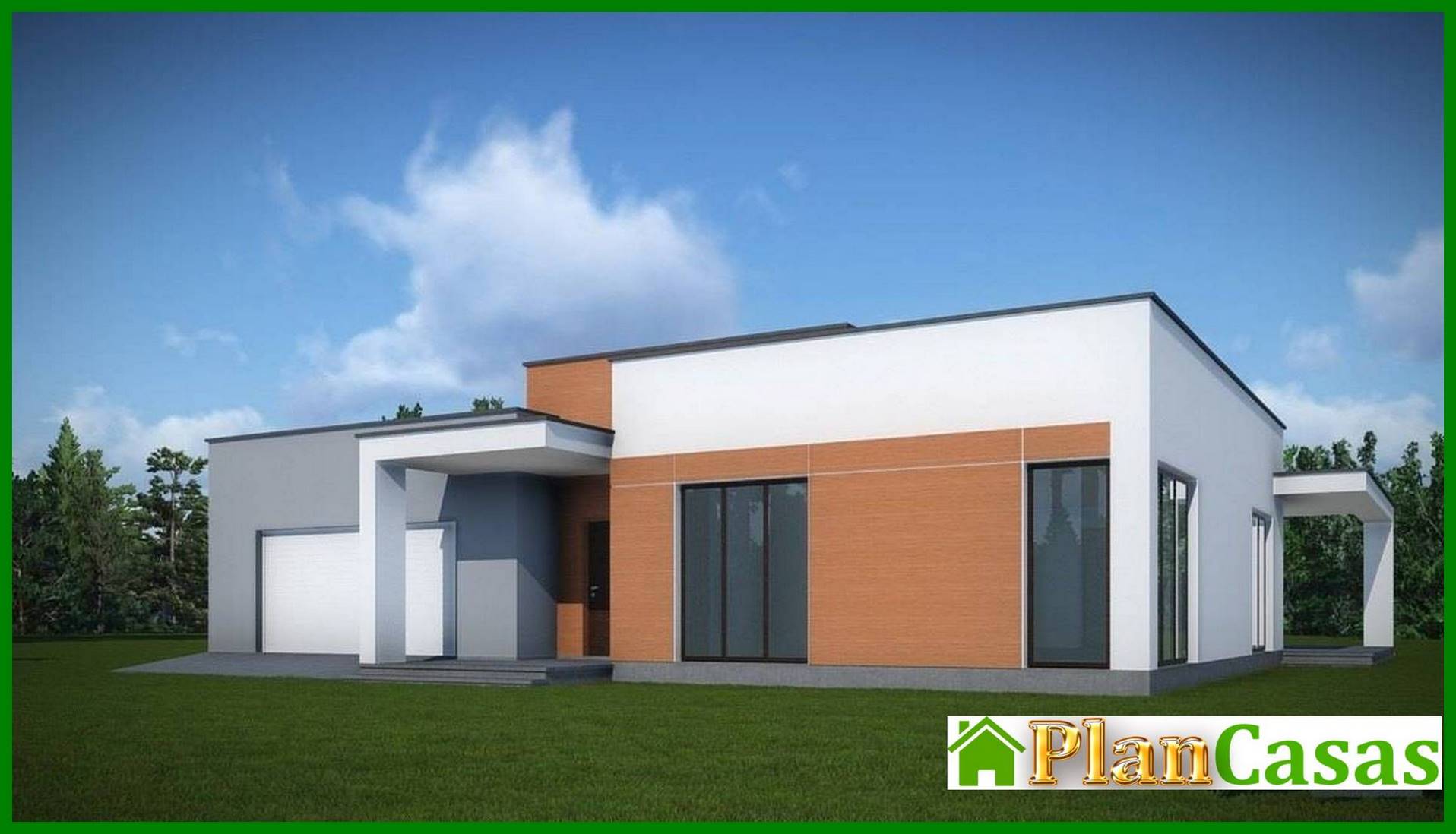 Galería de visualizaciones - Proyecto arquitectónico de una casa de una planta con techo plano