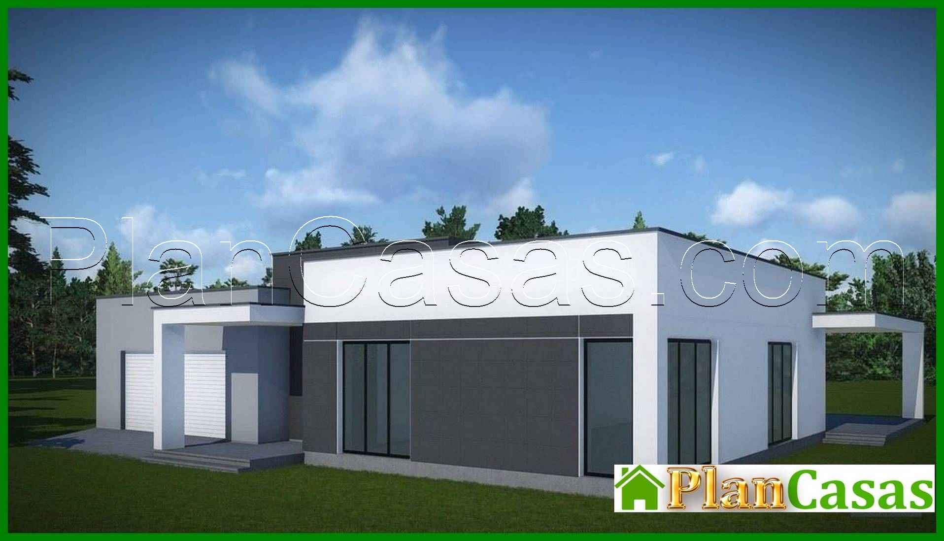 Galería de visualizaciones - Proyecto arquitectónico de una casa de una planta con techo plano