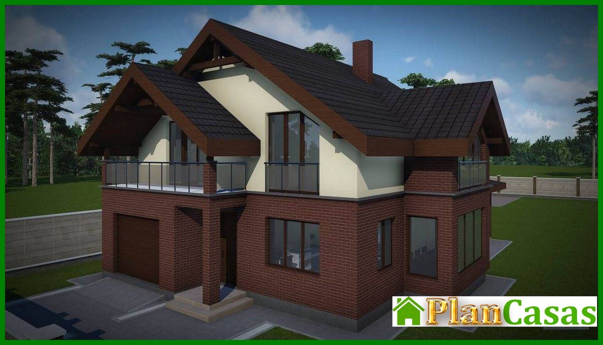 The project of a brick cottage with a cellar