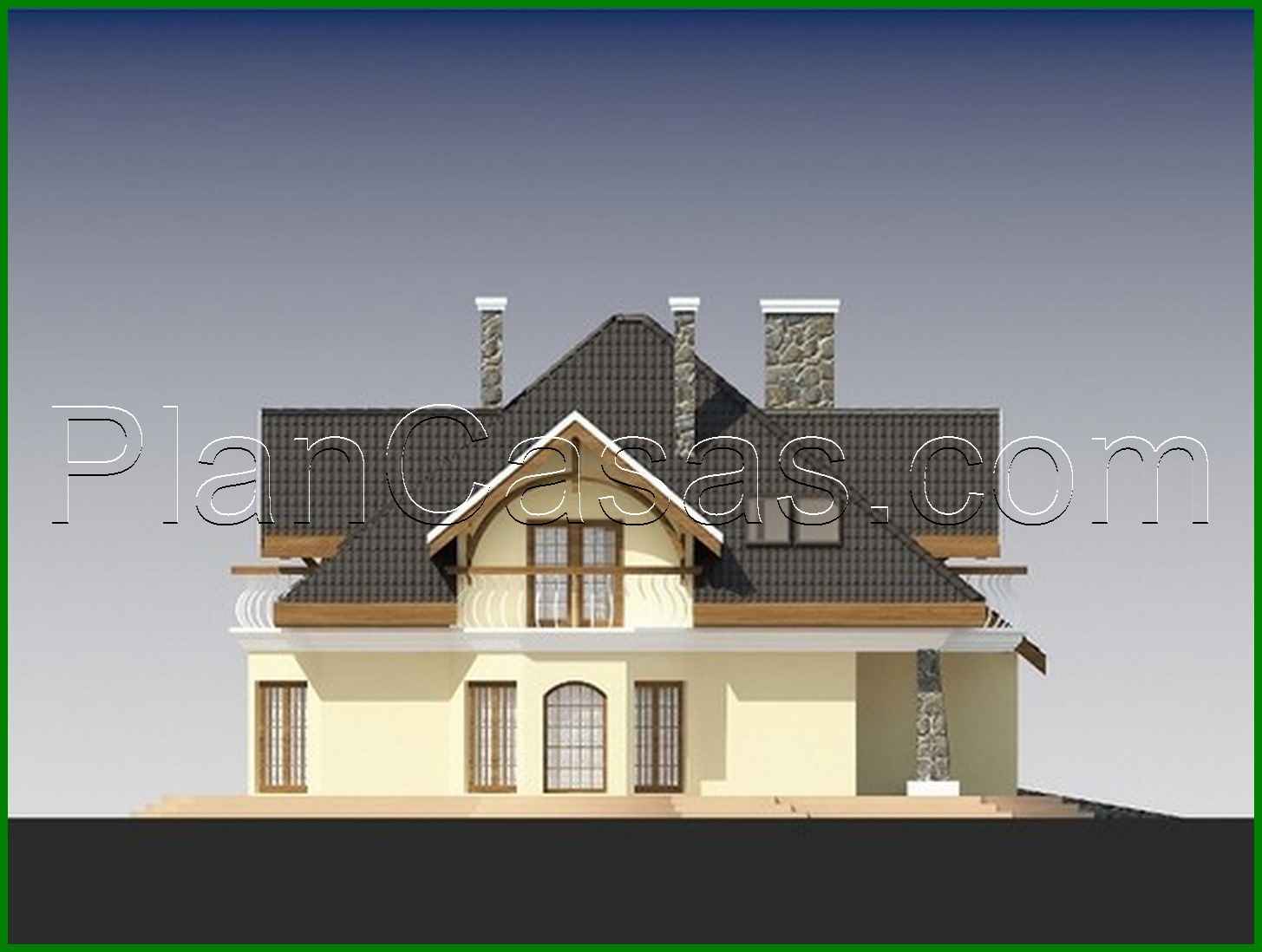 Galería de visualizaciones - Casa de campo clásica y bonita con un balcón encantador