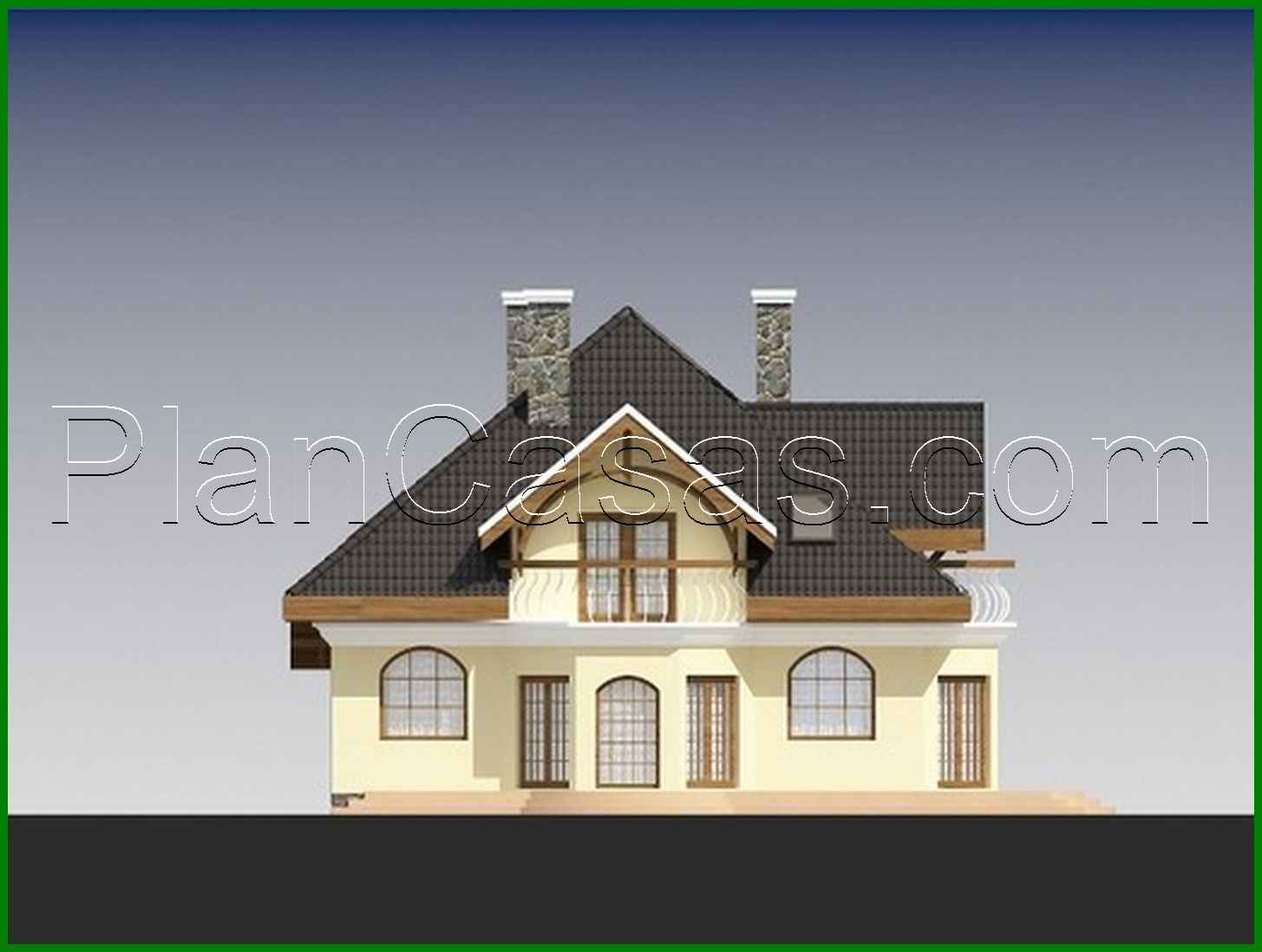 Galería de visualizaciones - Casa de campo clásica y bonita con un balcón encantador