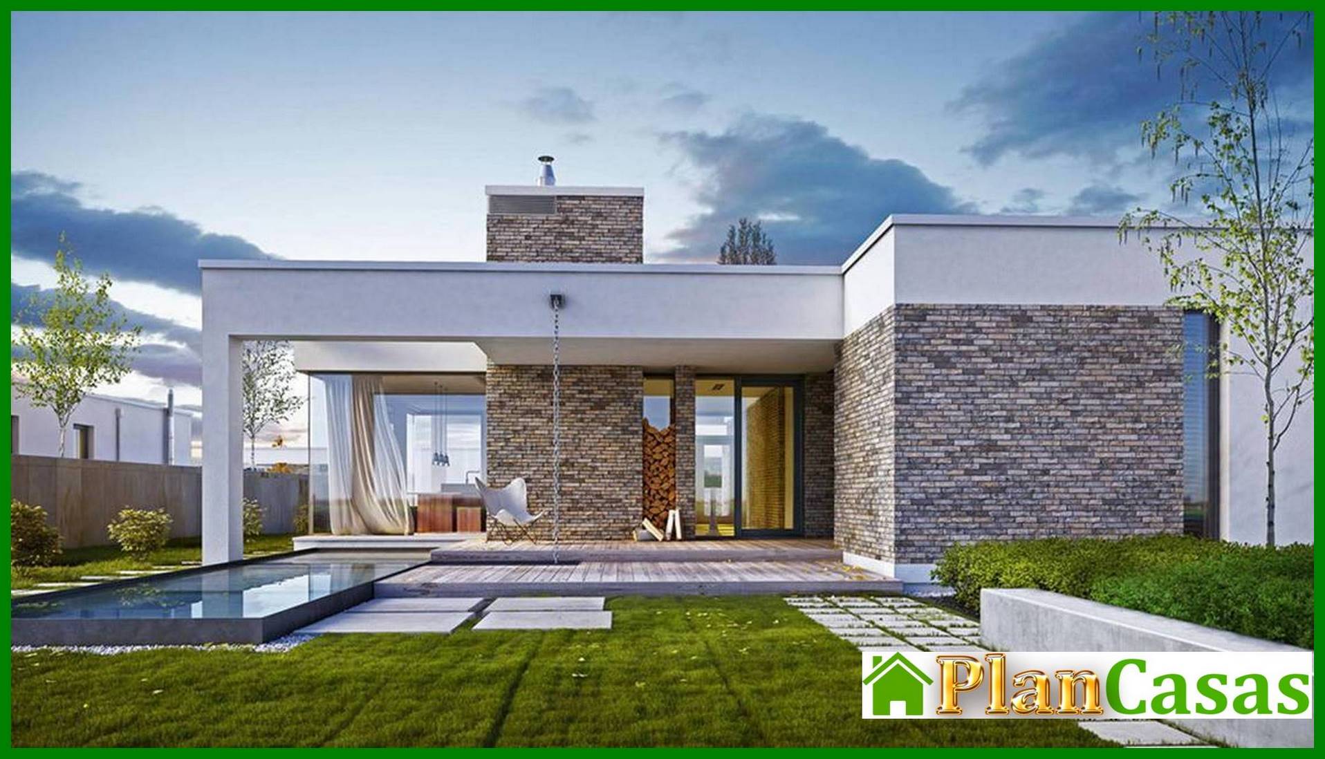 Edificio residencial de una planta con piscina