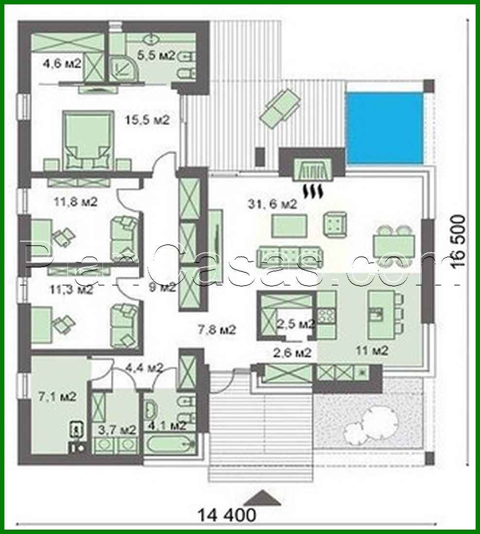 Galería de visualizaciones - Edificio residencial de una planta con piscina