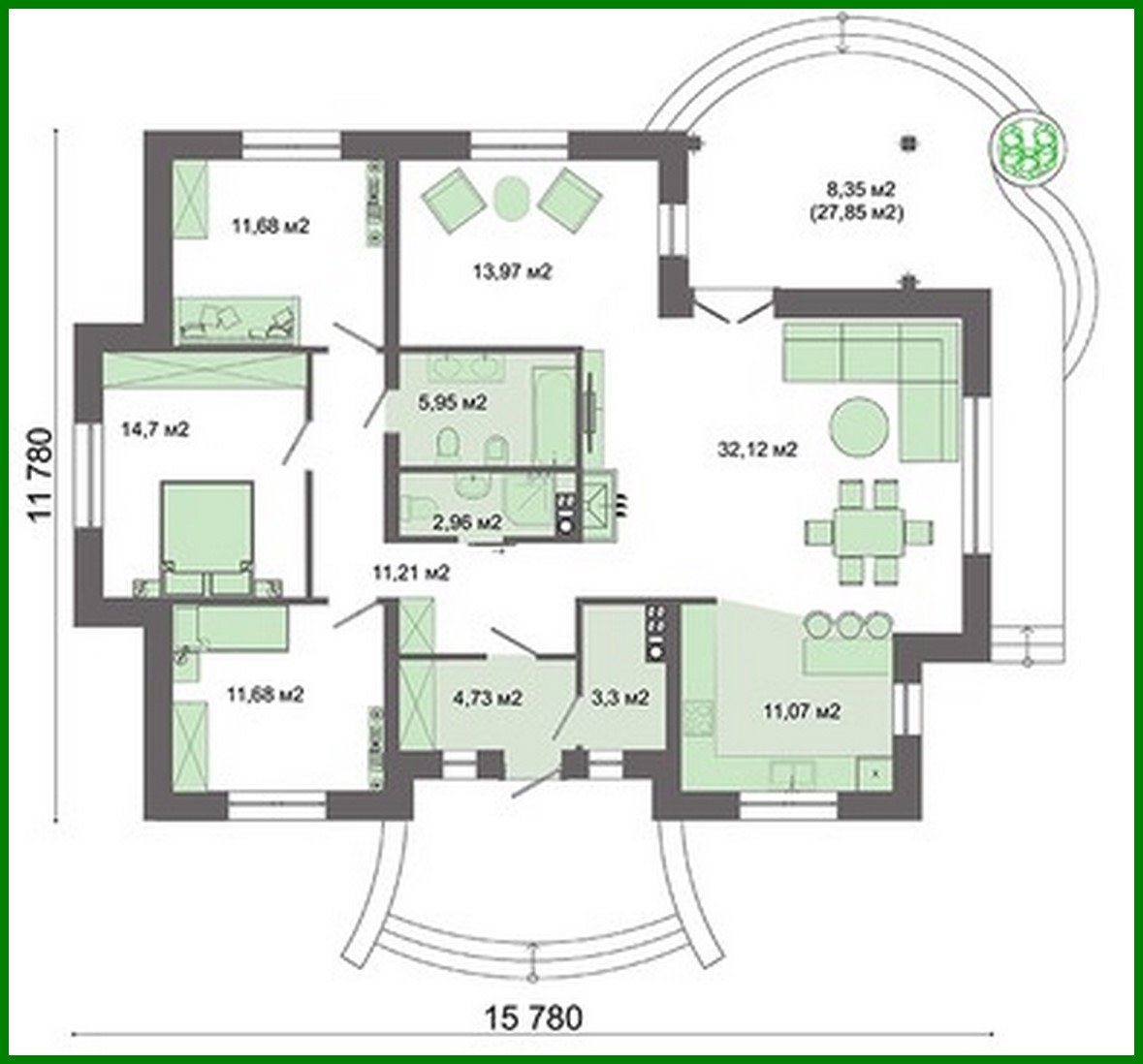 Visualization gallery - One storey house with a sloping roof