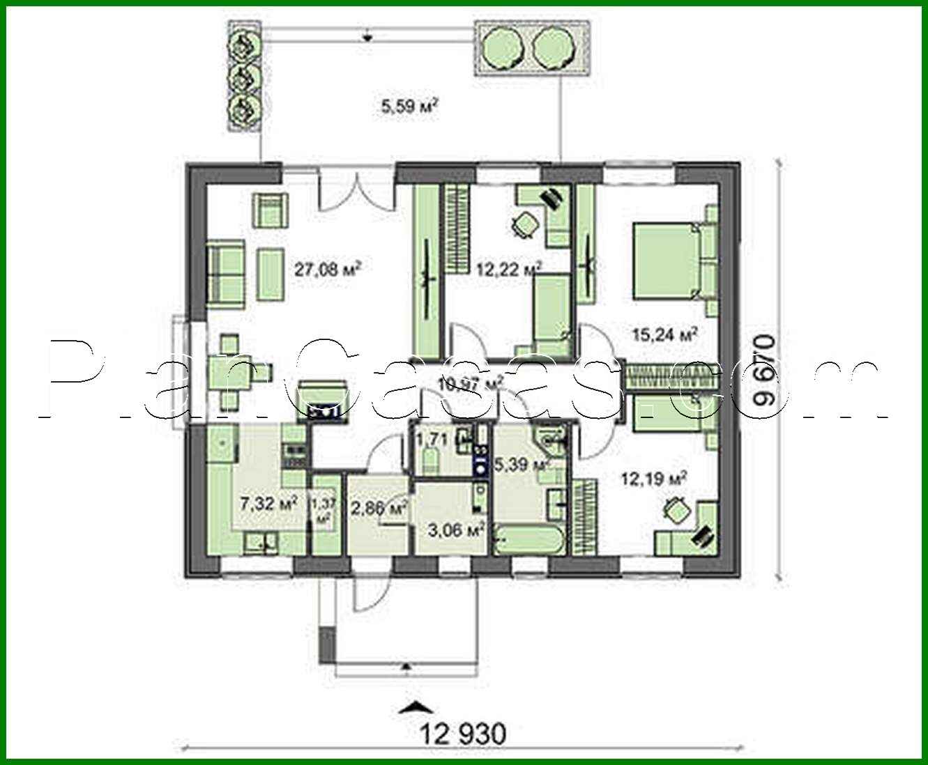 Galería de visualizaciones - Casa señorial de una planta de forma rectangular 13 por 10