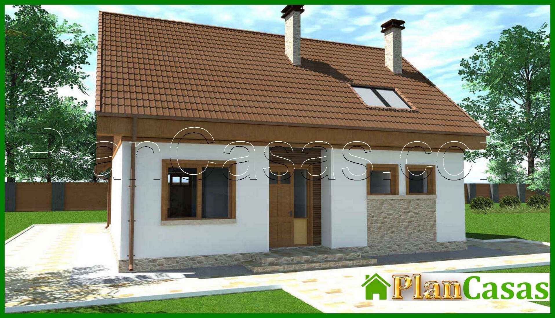 Plan of a compact European-style house with an area of 147 square meters. m, decorated with natural stone