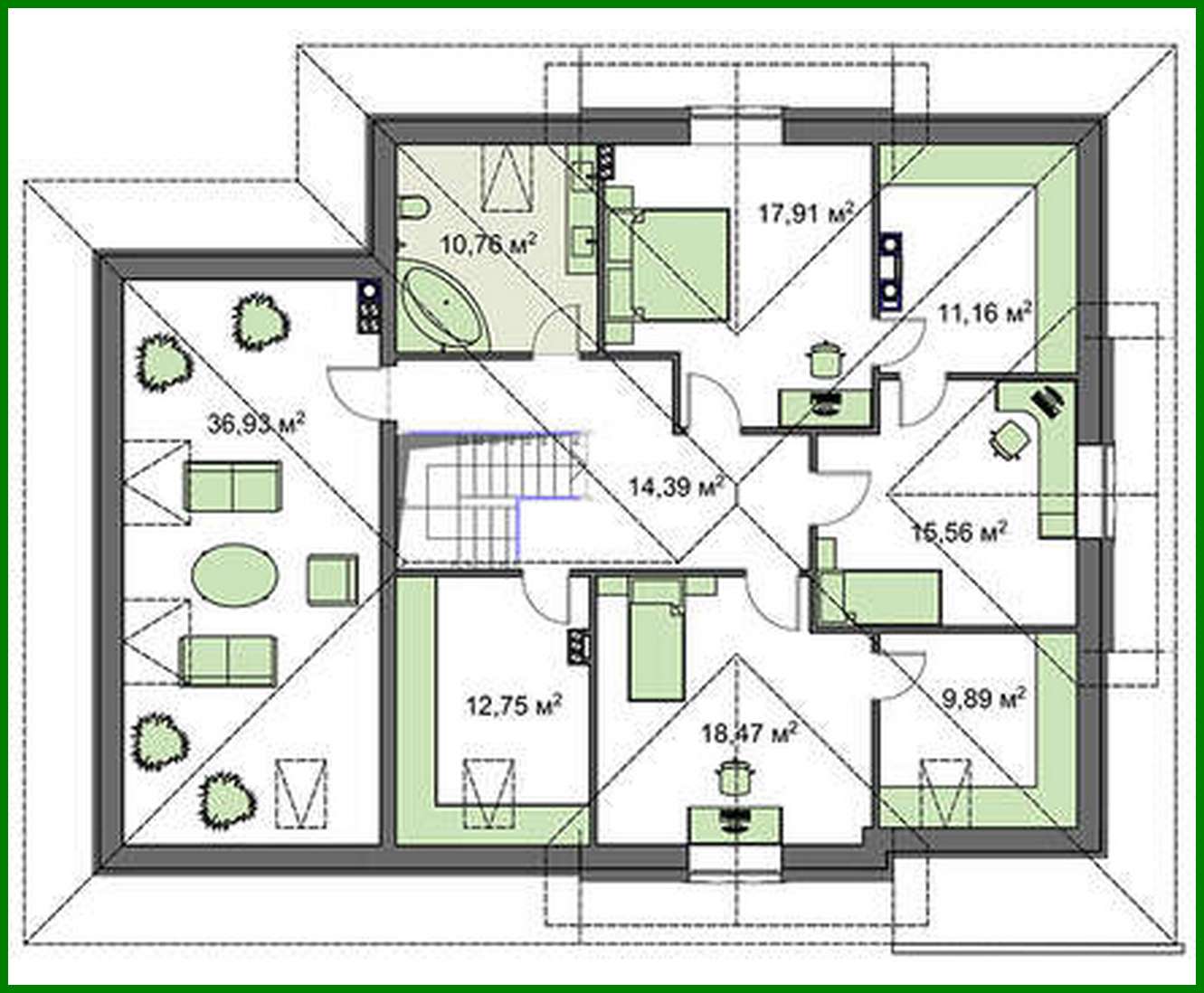 Galería de visualizaciones - Proyecto de una casa con ático y mirador (ventanal saliente) con un área de 289 m²