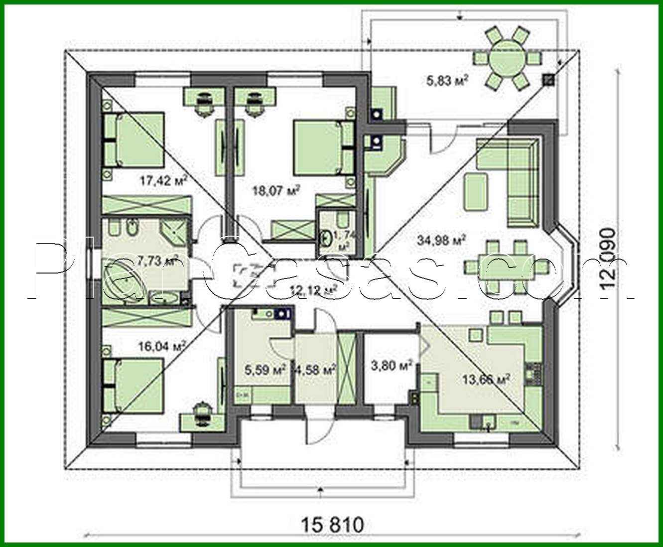 Galería de visualizaciones - Proyecto de una casa con techo a varias aguas, mirador y chimenea
