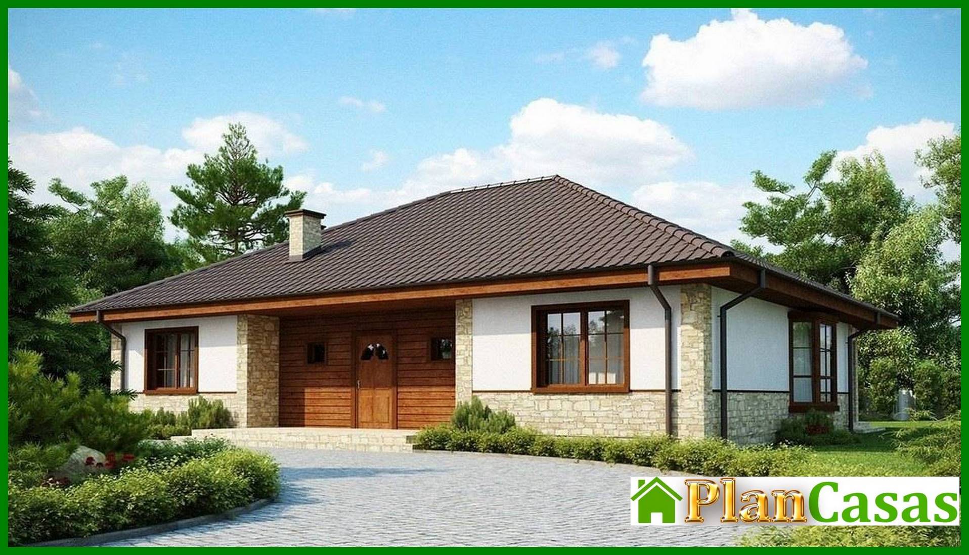 Galería de visualizaciones - Proyecto de una casa con techo a varias aguas, mirador y chimenea