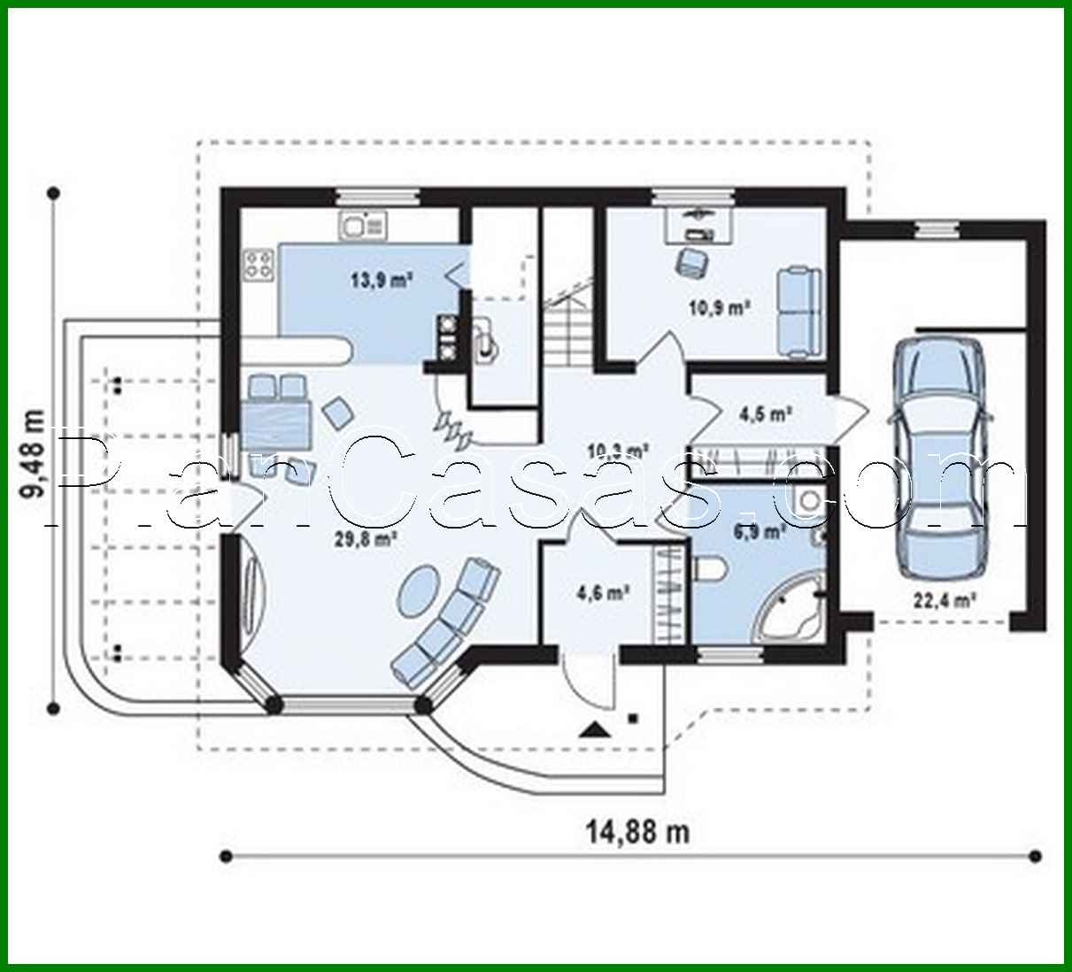 Galería de visualizaciones - Proyecto de casa con sala de estar, terraza lateral y dormitorio adicional