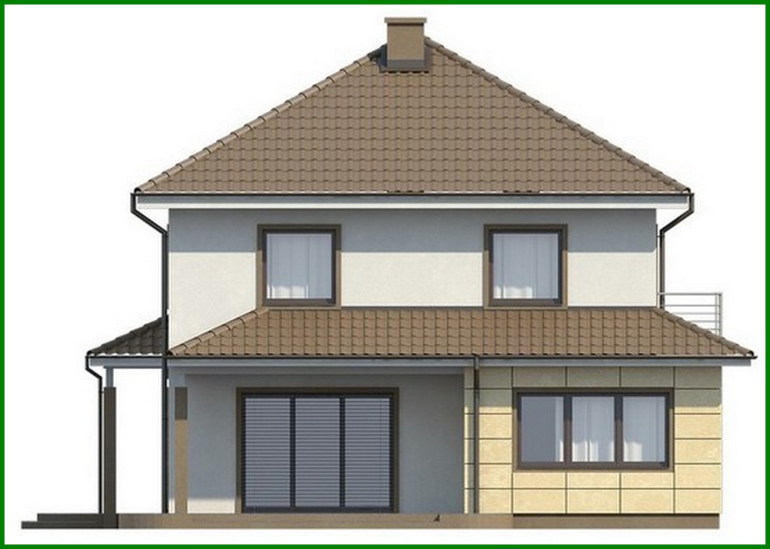 Galería de visualizaciones - Proyecto de una casa de campo de dos plantas con garaje y techo de varias aguas