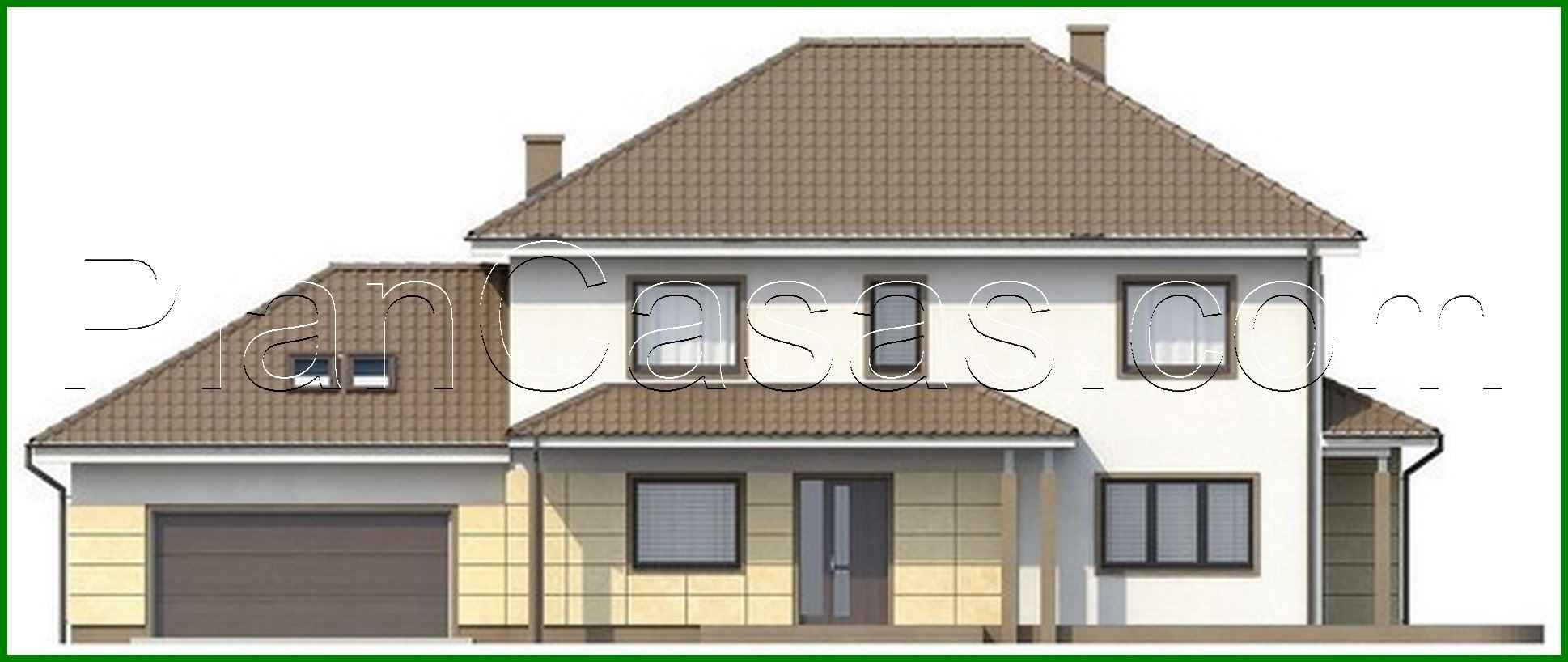 Galería de visualizaciones - Proyecto de una casa de campo de dos plantas con garaje y techo de varias aguas