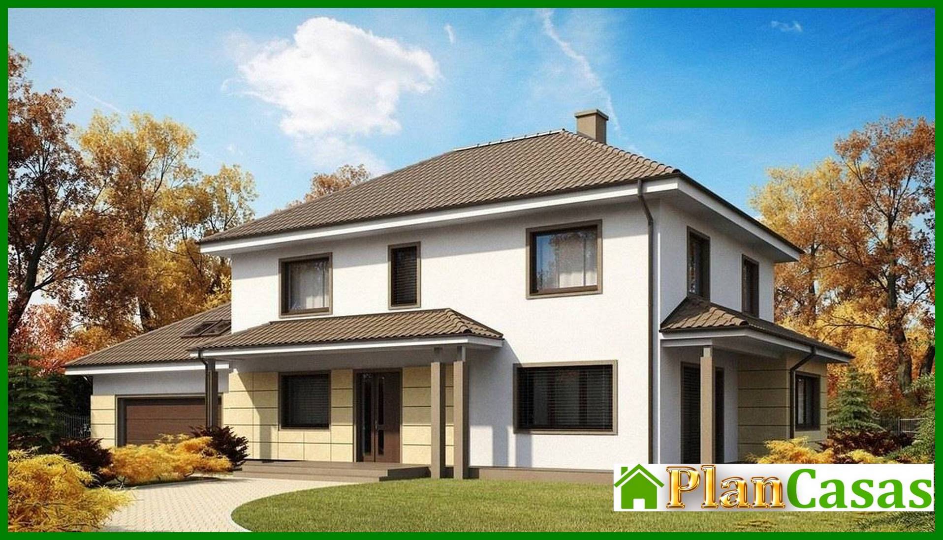 Proyecto de una casa de campo de dos plantas con garaje y techo de varias aguas