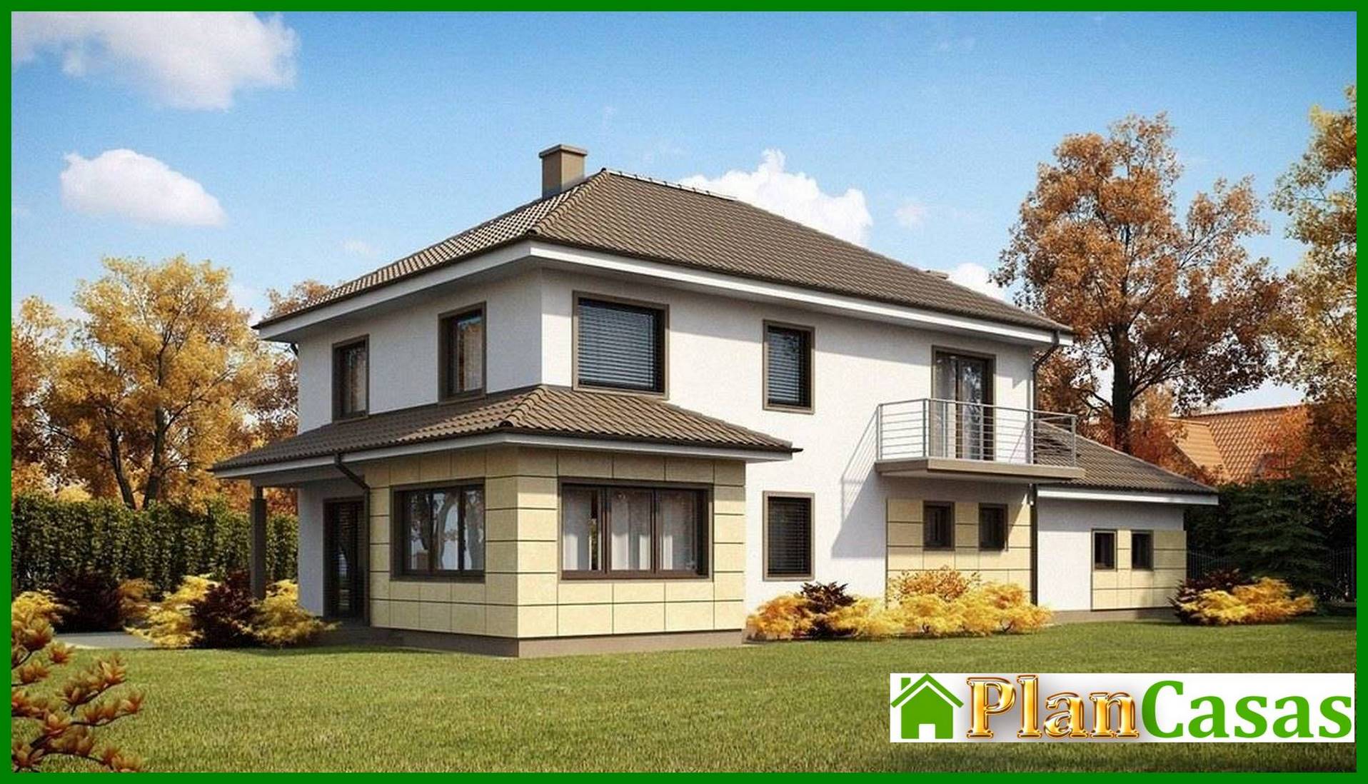 Galería de visualizaciones - Proyecto de una casa de campo de dos plantas con garaje y techo de varias aguas